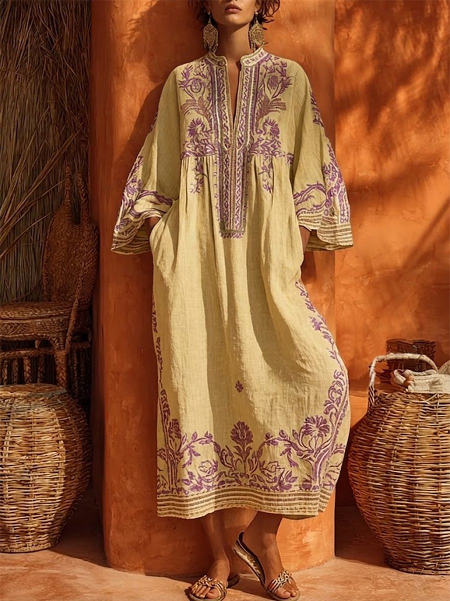 Roos - Soepelvallende geborduurde boho jurk voor dames Side