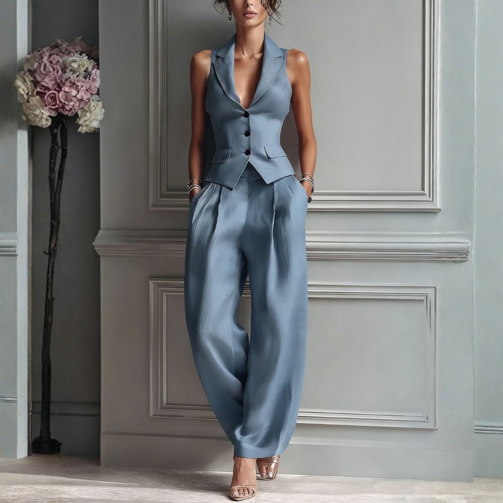Silke - Elegante tweedelenset met halter revers voor dames Detail