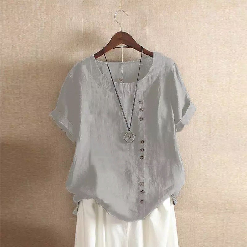 Silke - Luchtige katoenen blouse met sierknopenlijst voor dames Angle