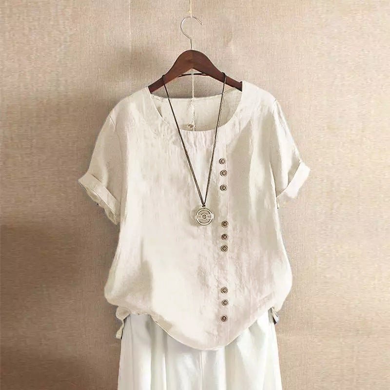 Silke - Luchtige katoenen blouse met sierknopenlijst voor dames Full