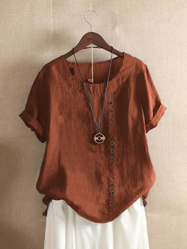 Silke - Luchtige katoenen blouse met sierknopenlijst voor dames Lifestyle