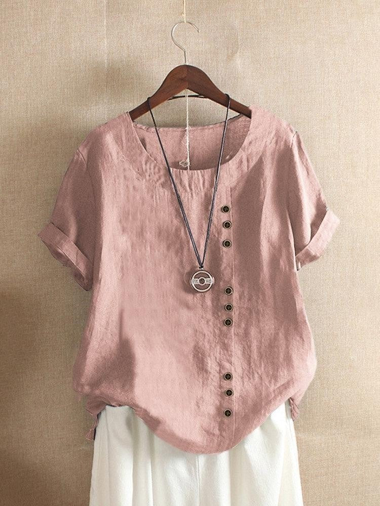 Silke - Luchtige katoenen blouse met sierknopenlijst voor dames Side