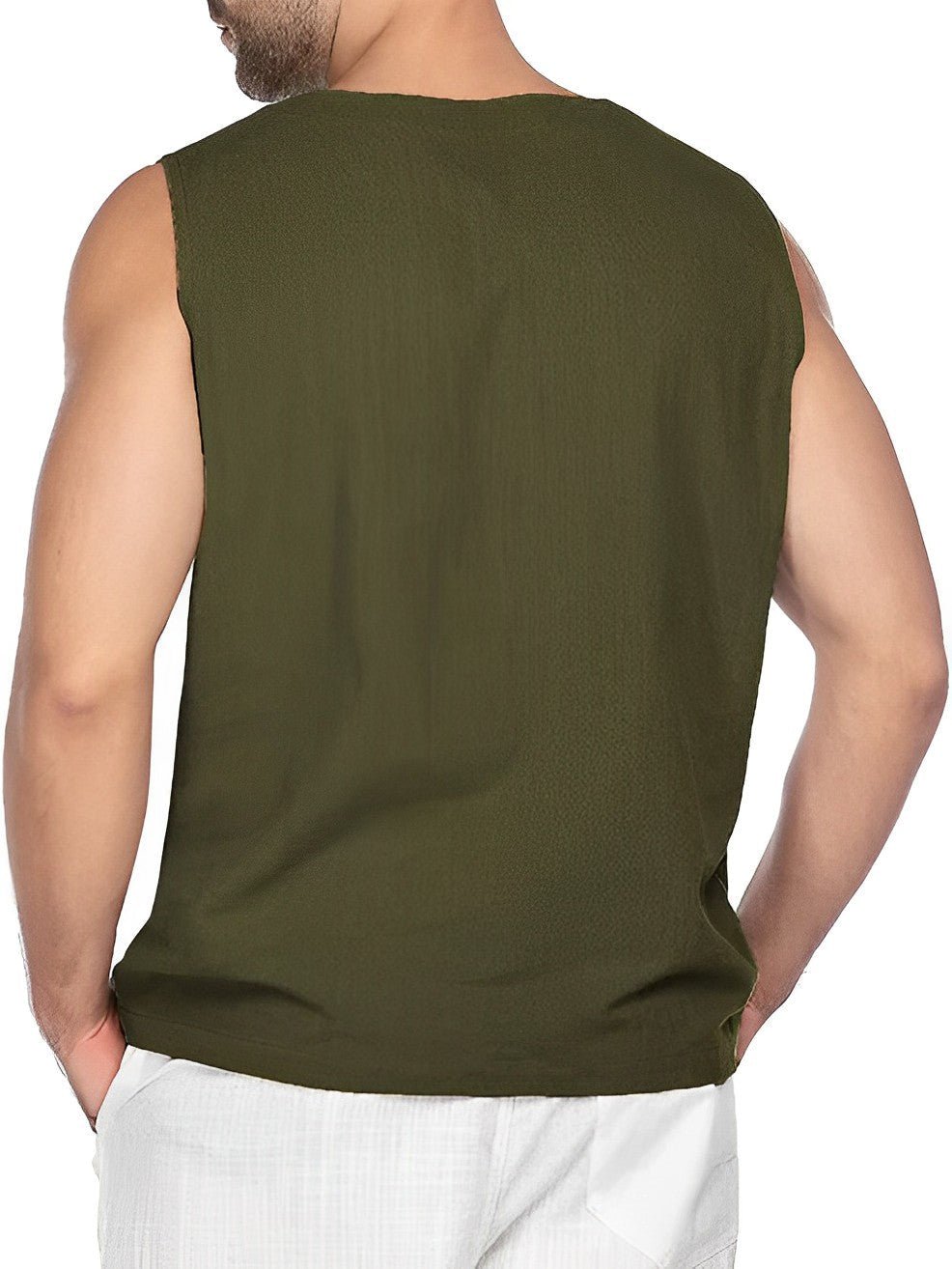 Sven - Luchtige linnen tanktop met vetertouw voor heren Front