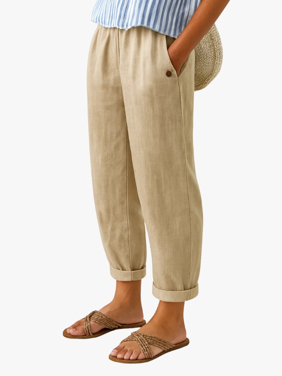 Tessa - Stijlvolle linnen tapered broek met sierknopen voor dames Hero