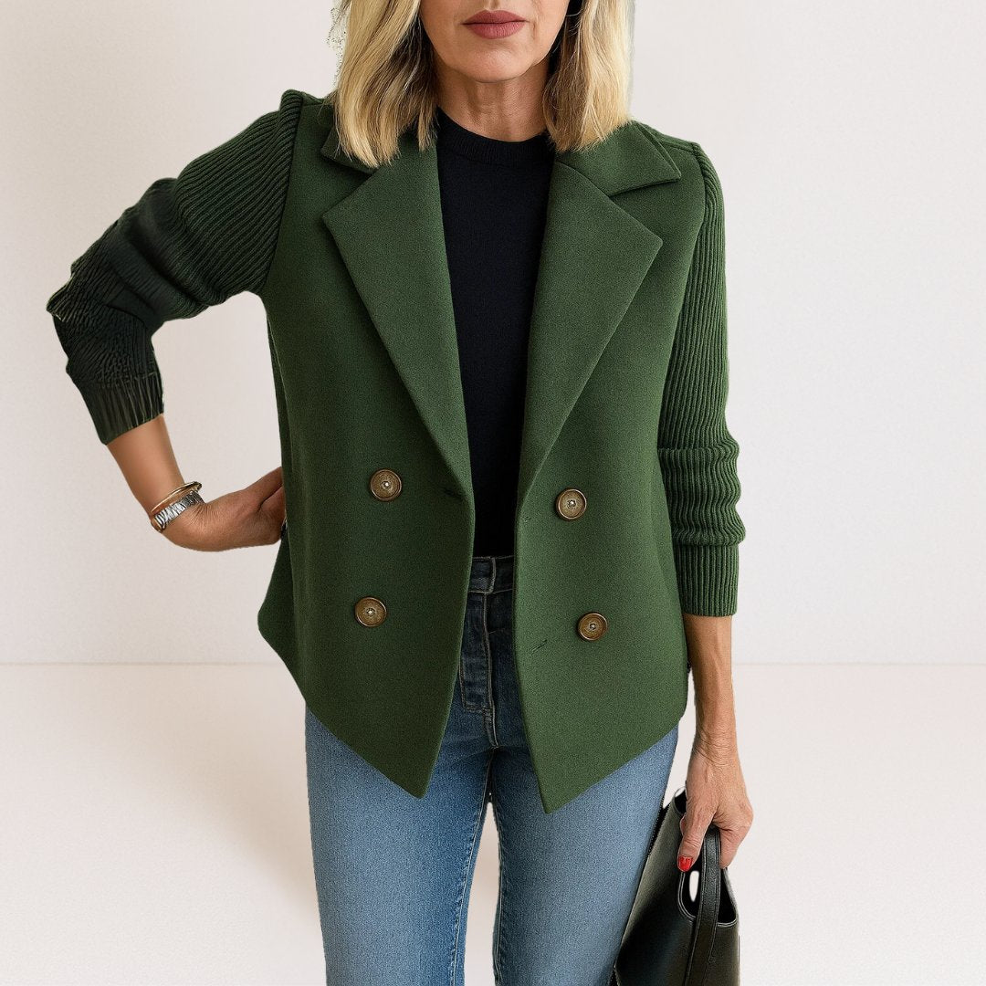 Vera - Casual blazer met contrasterende gebreide mouwen voor dames Angle