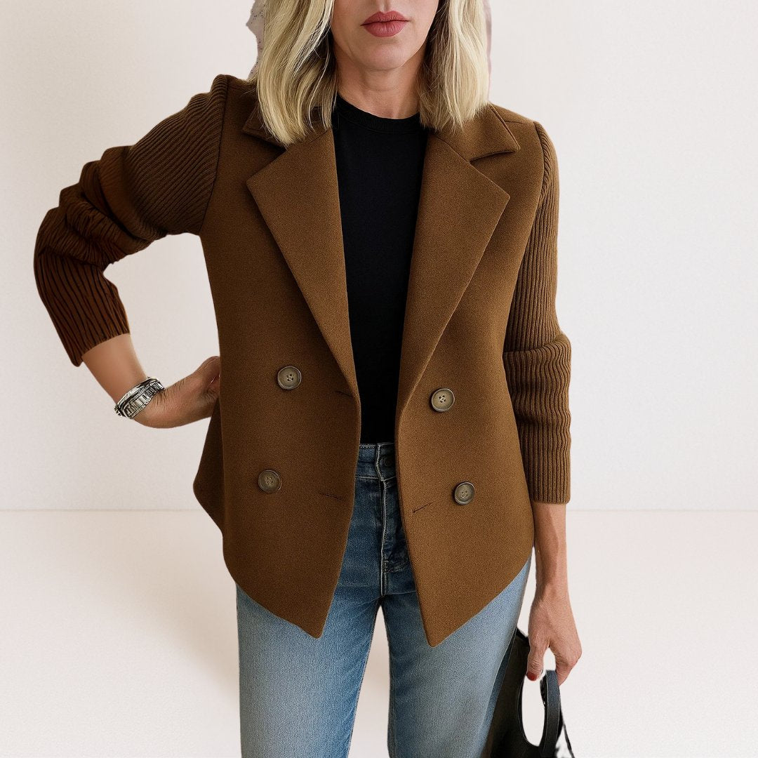 Vera - Casual blazer met contrasterende gebreide mouwen voor dames Full