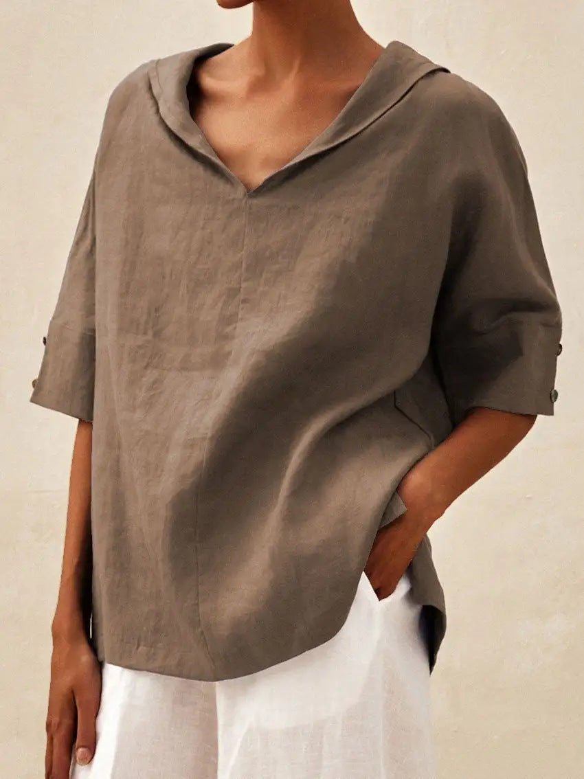 Vera - Luchtige linnen blouse met v-hals voor dames Detail