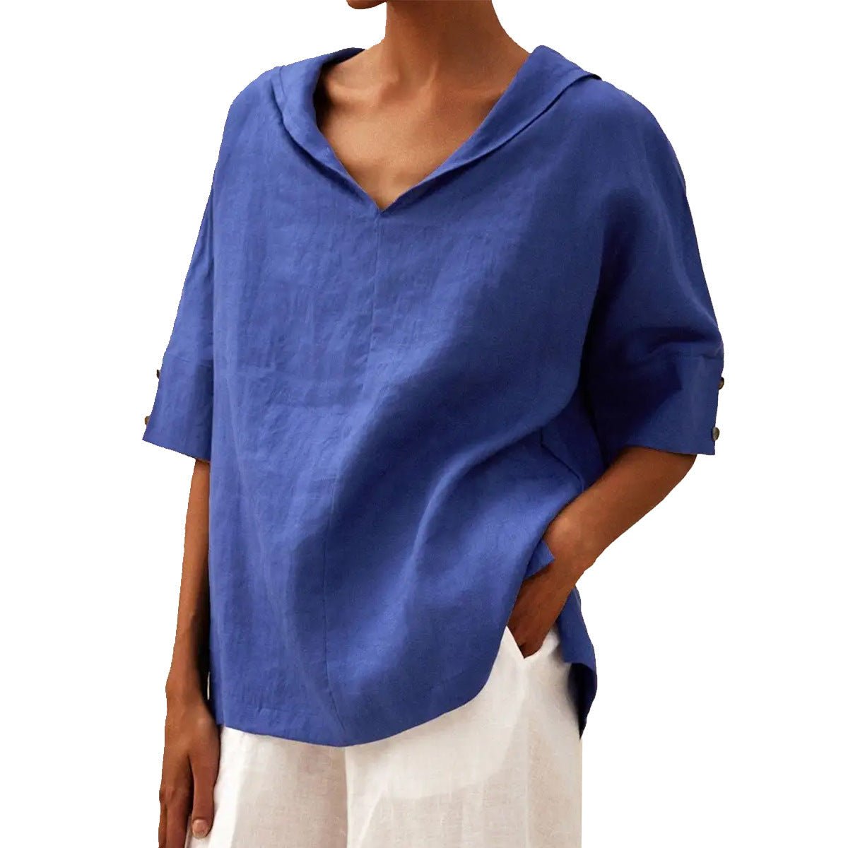 Vera - Luchtige linnen blouse met v-hals voor dames Full