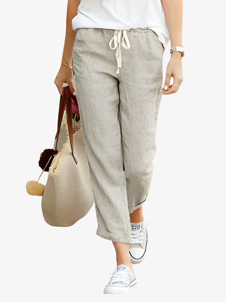 Vera - Rechte dagelijkse broek met contrasterende taille voor dames Hero