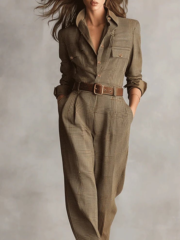 Wies - Klassieke geruite utility jumpsuit voor dames Front