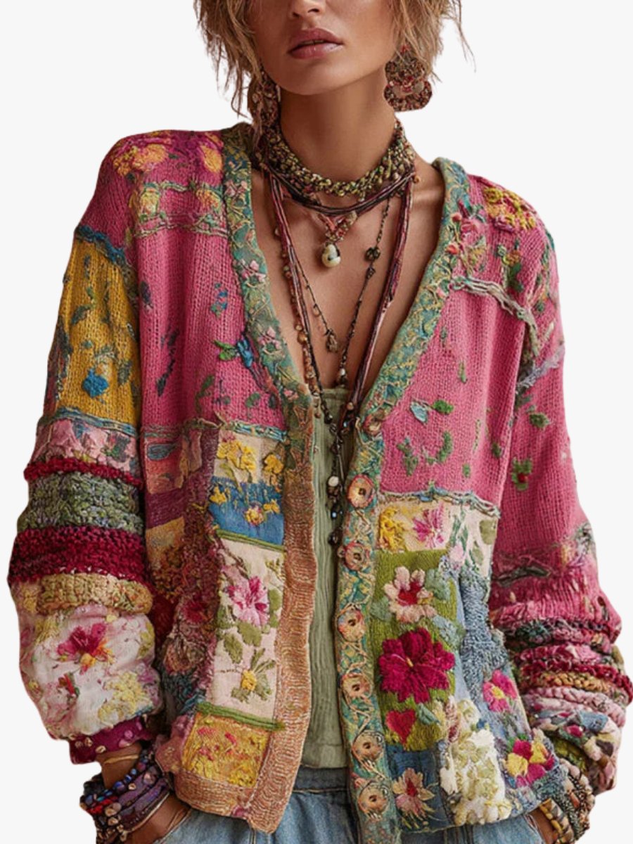 Zoe - Klassiek patchworkvest met bloemenborduursels voor dames
