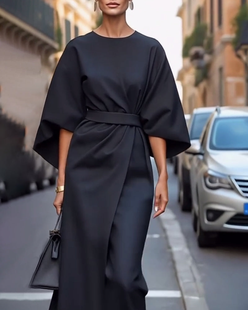 Fenna - Elegante midi jurk met ceintuur voor dames