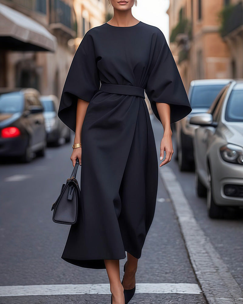 Fenna - Elegante midi jurk met ceintuur voor dames
