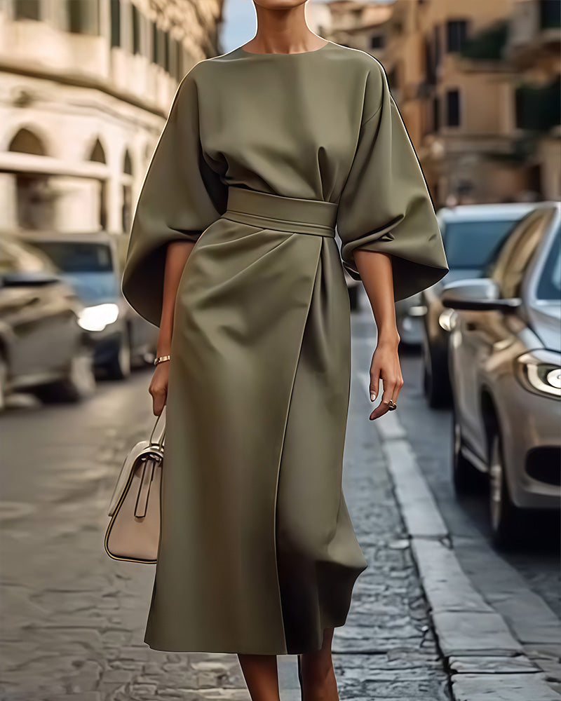 Fenna - Elegante midi jurk met ceintuur voor dames