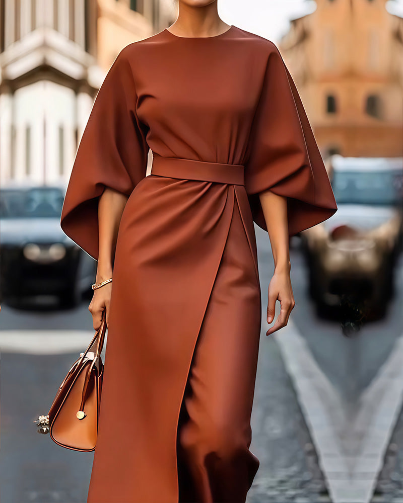 Fenna - Elegante midi jurk met ceintuur voor dames