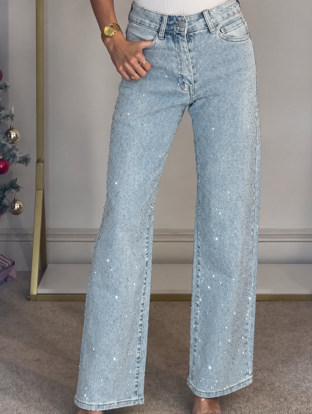 Lois - Glinsterende wide leg jeans met hoge taille voor dames