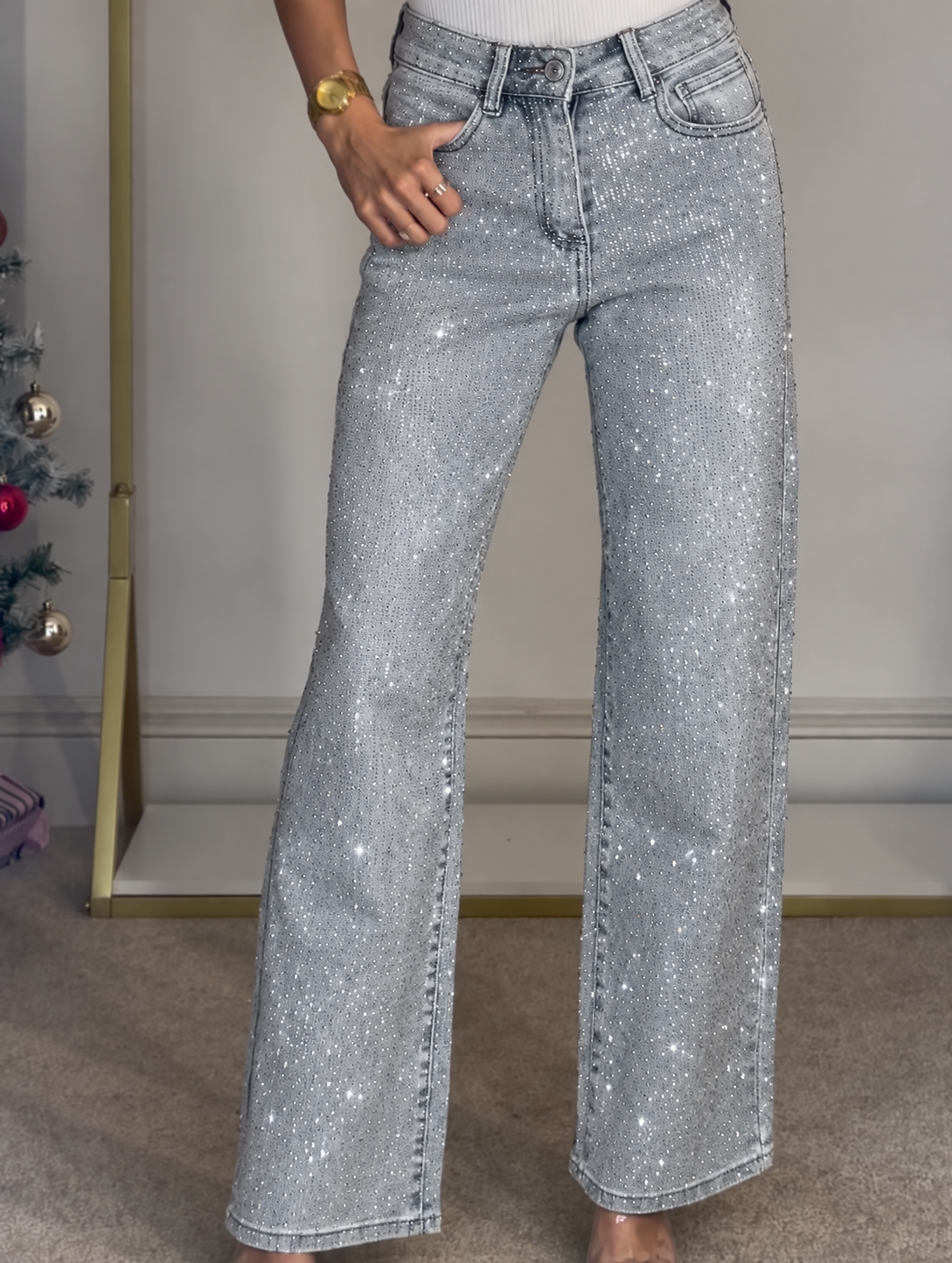 Lois - Glinsterende wide leg jeans met hoge taille voor dames