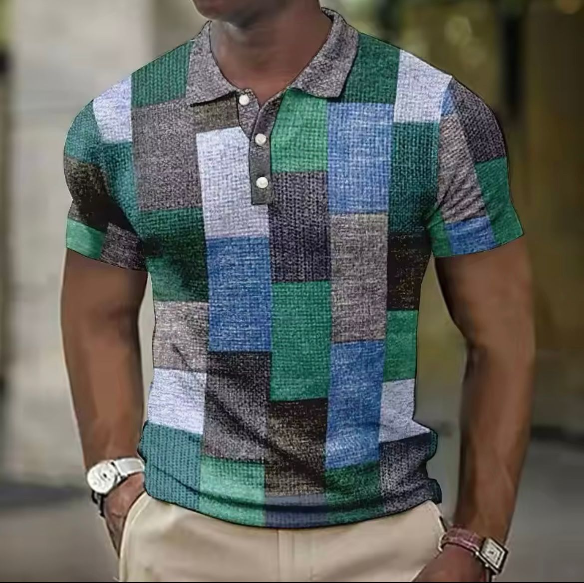 Giel - Casual polo shirt met patchwork print voor heren