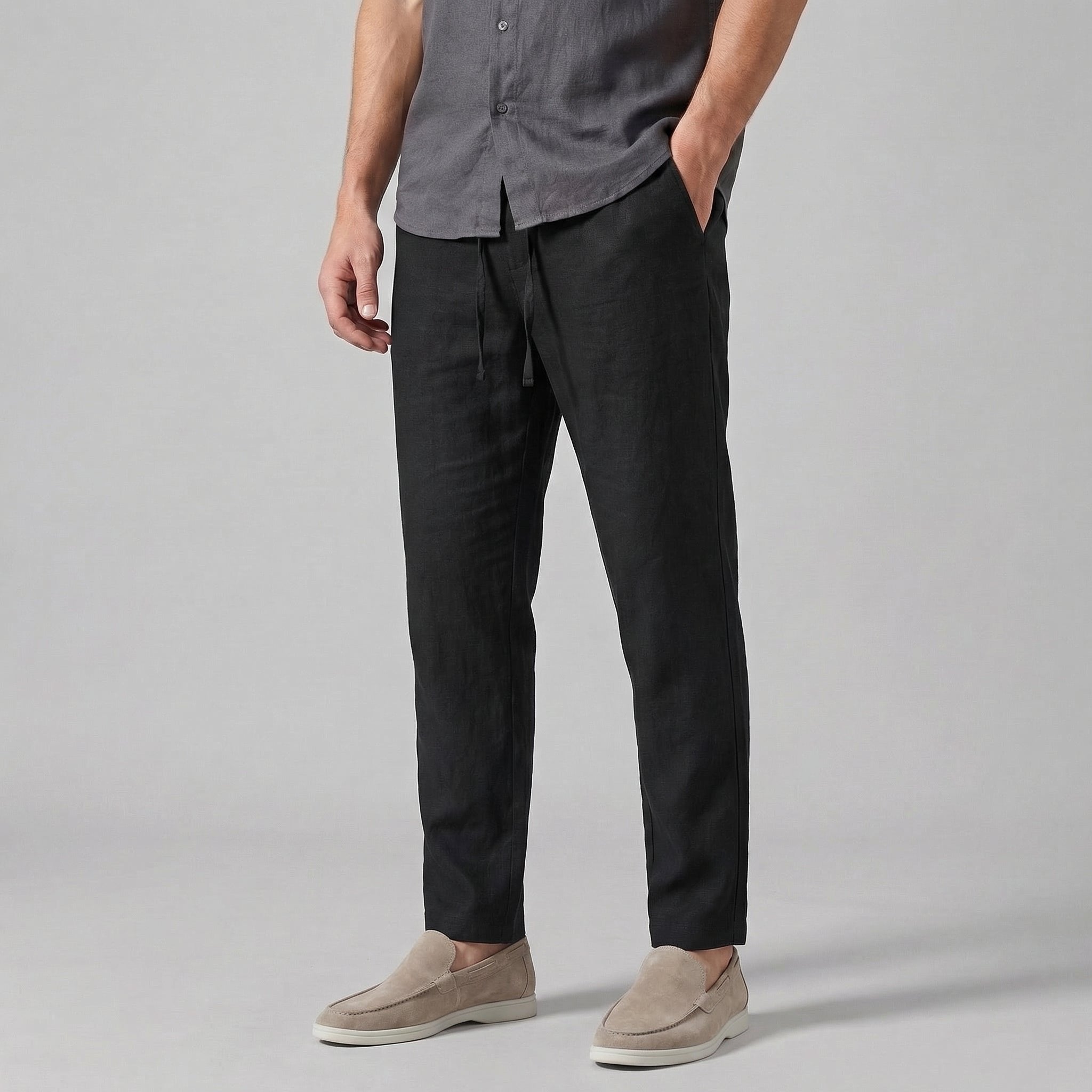 Daan - Casual linnen wide leg broek met trekkoord voor heren Back