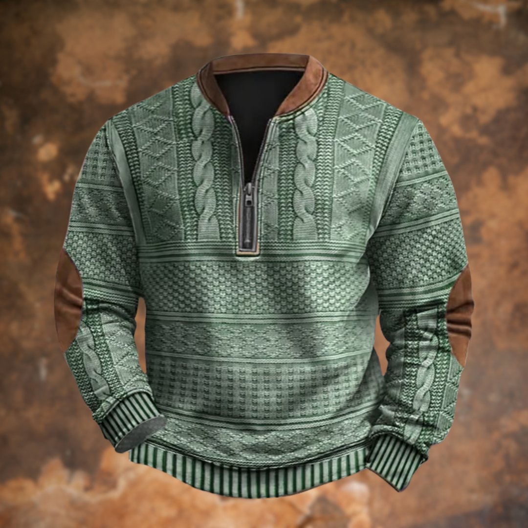 Dirk - Vintage gebreide sweater met rits voor heren Close Up