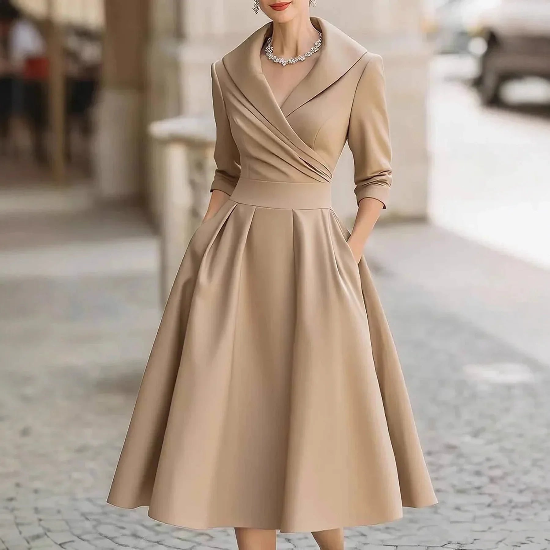 Elza - Elegante midi jurk met overslaghals voor dames Full