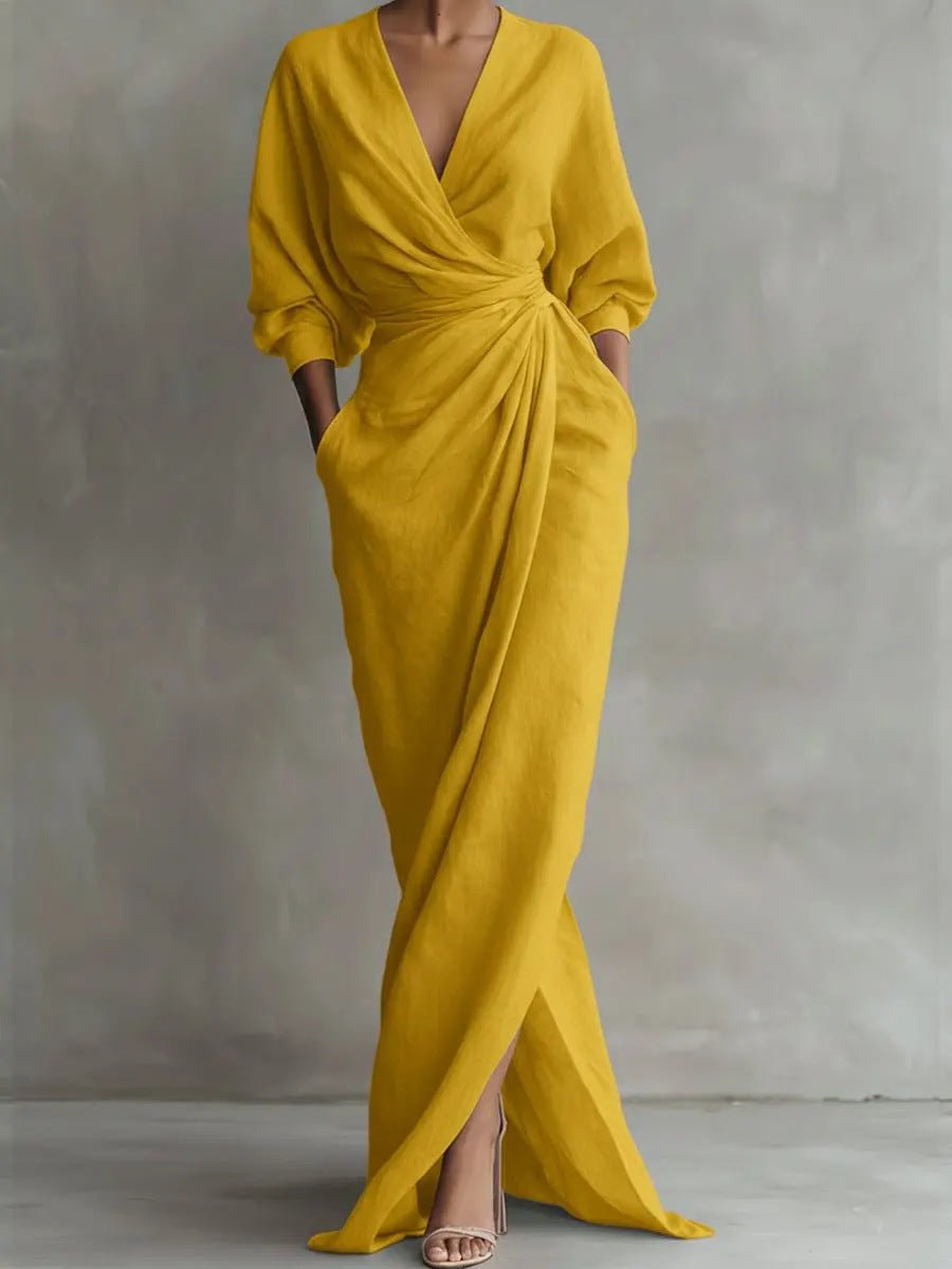 Evi - Elegante maxi jurk met draai-omslag taille voor dames Back