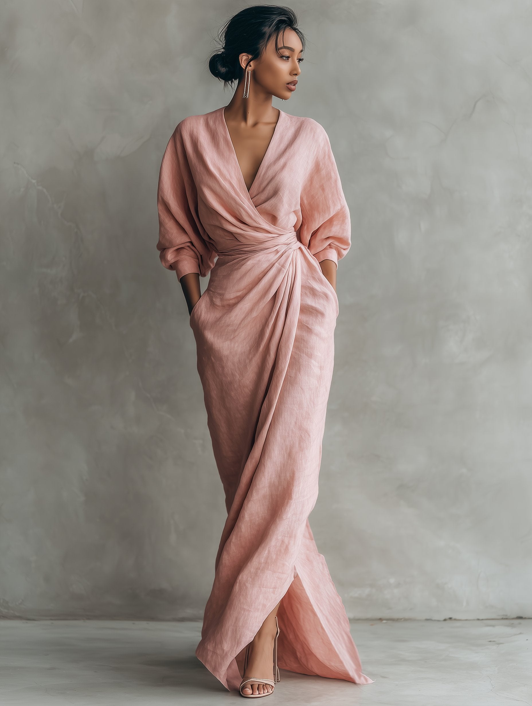 Evi - Elegante maxi jurk met draai-omslag taille voor dames Front
