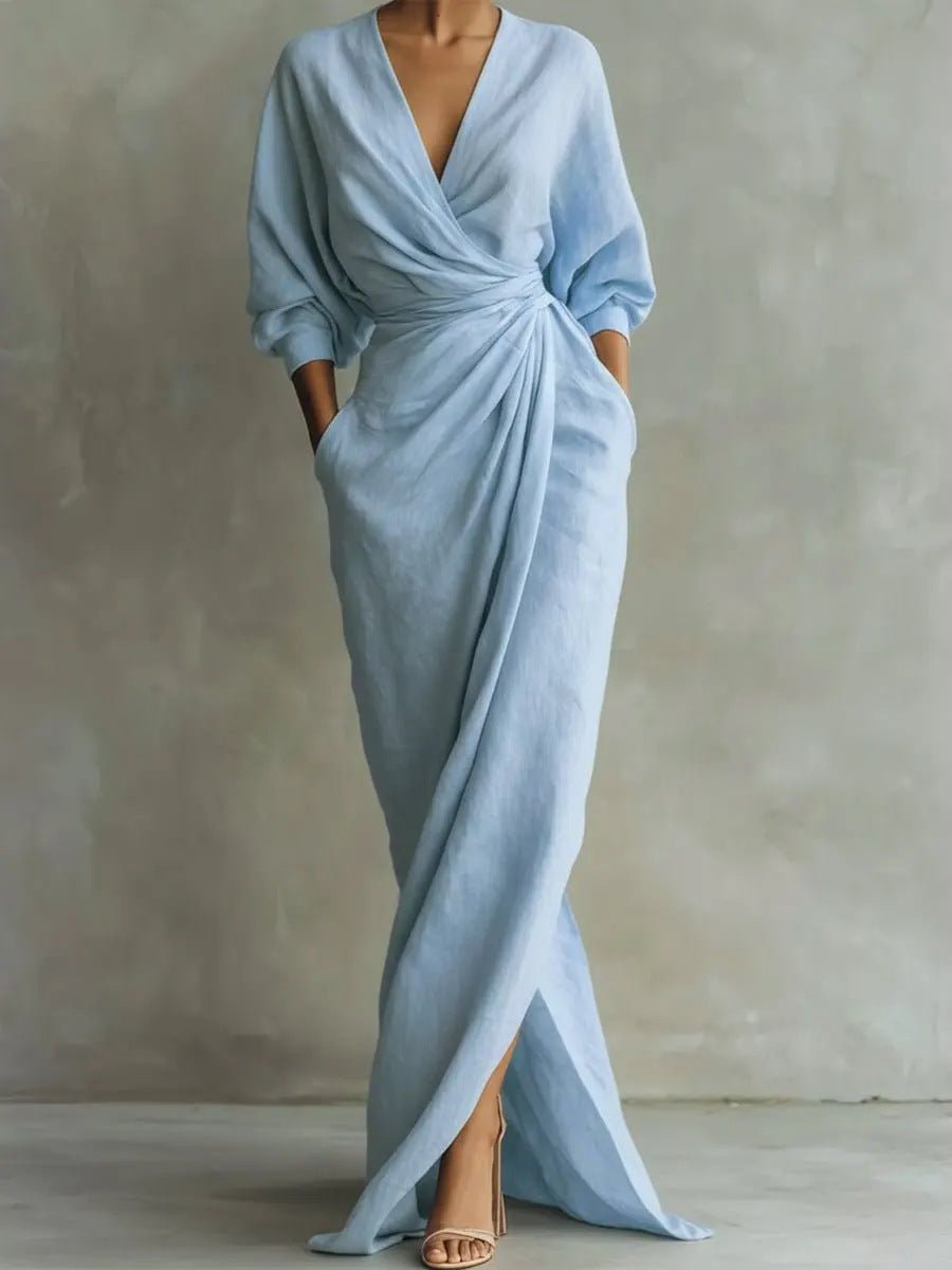 Evi - Elegante maxi jurk met draai-omslag taille voor dames Full