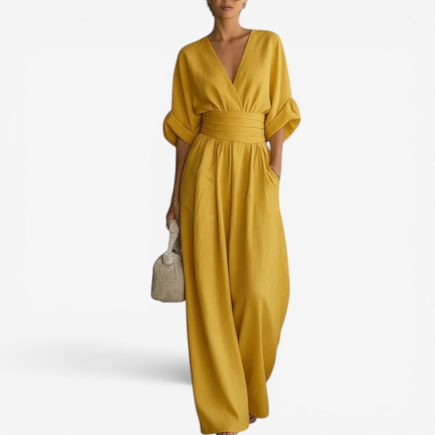 Femke - Elegante chique jumpsuit met brede taille voor dames Close Up