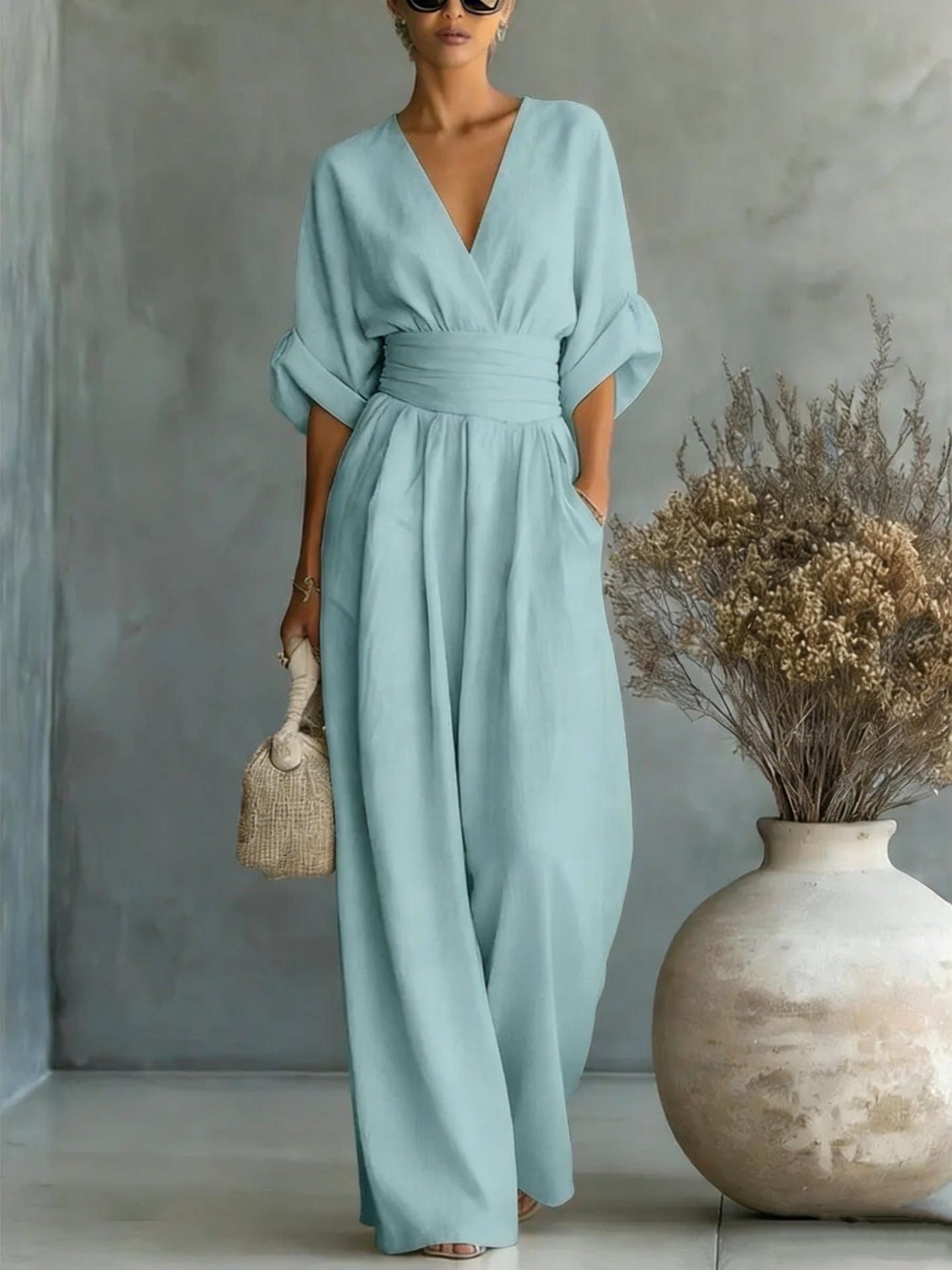 Femke - Elegante chique jumpsuit met brede taille voor dames View 12