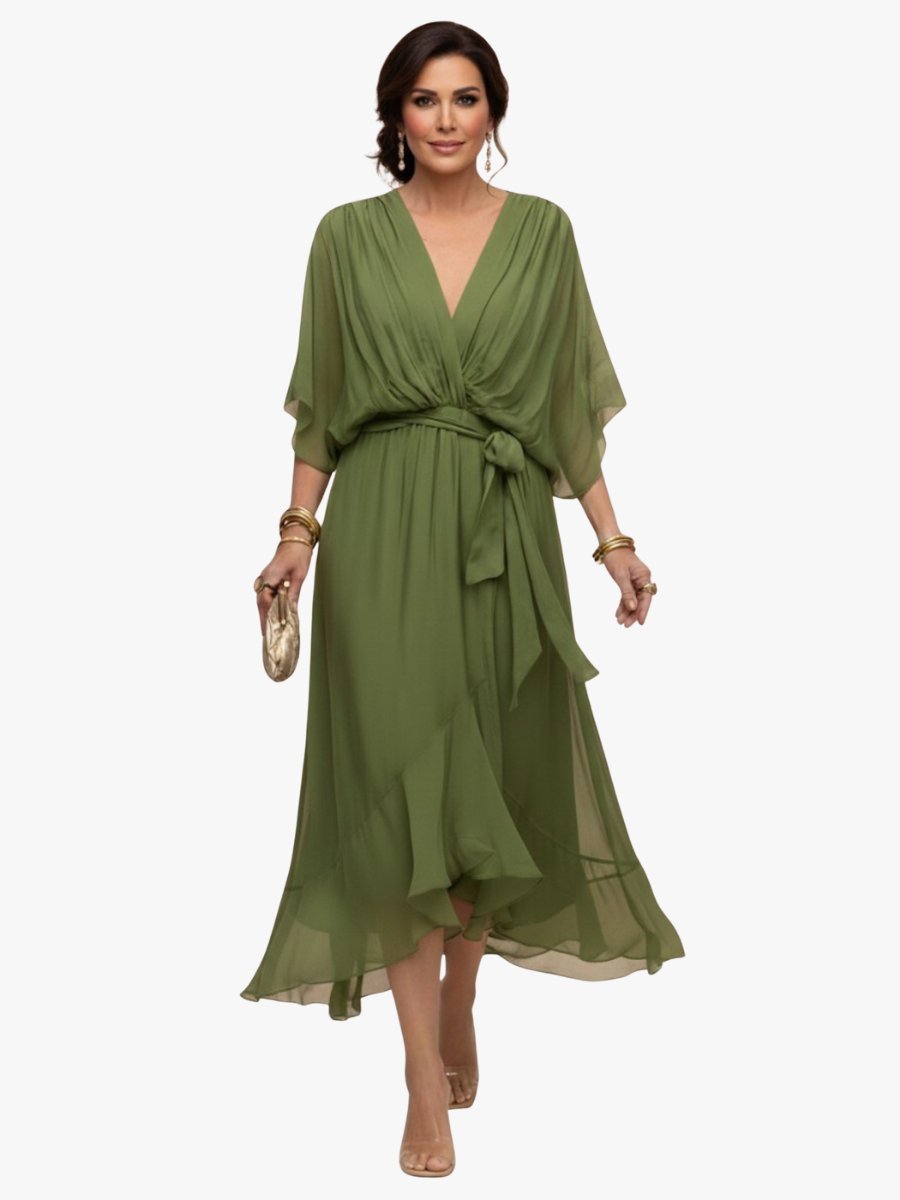 Femke - Luchtige chiffon jurk met v-hals en kimonomouwen voor dames Hero