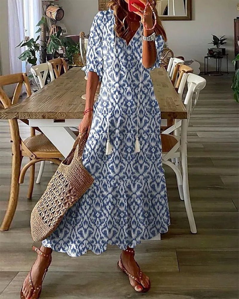 Fenna - Boho midi-jurk met ikat print voor dames Front