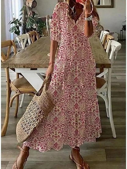Fenna - Boho midi-jurk met ikat print voor dames Side