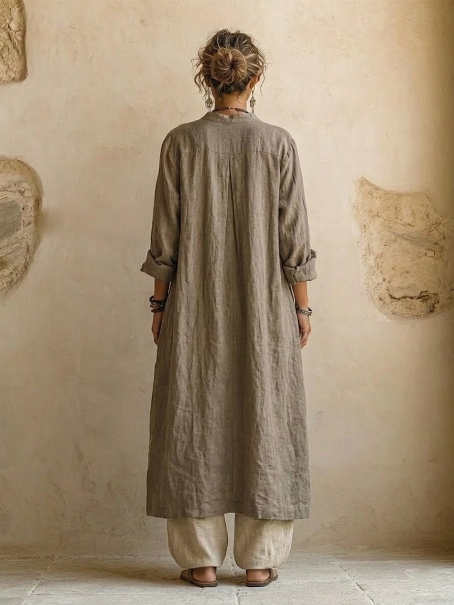 Fenna - Linnen driedelig set met wide leg voor dames Close Up