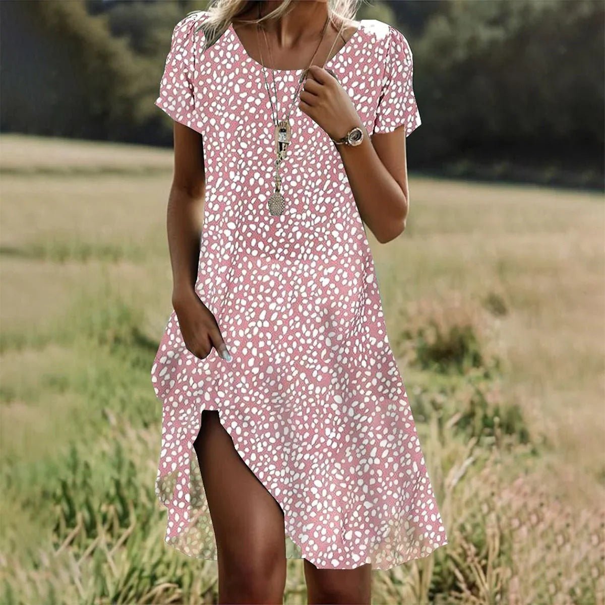 Fenna - Luchtige zomer midi jurk met ruches voor dames Full
