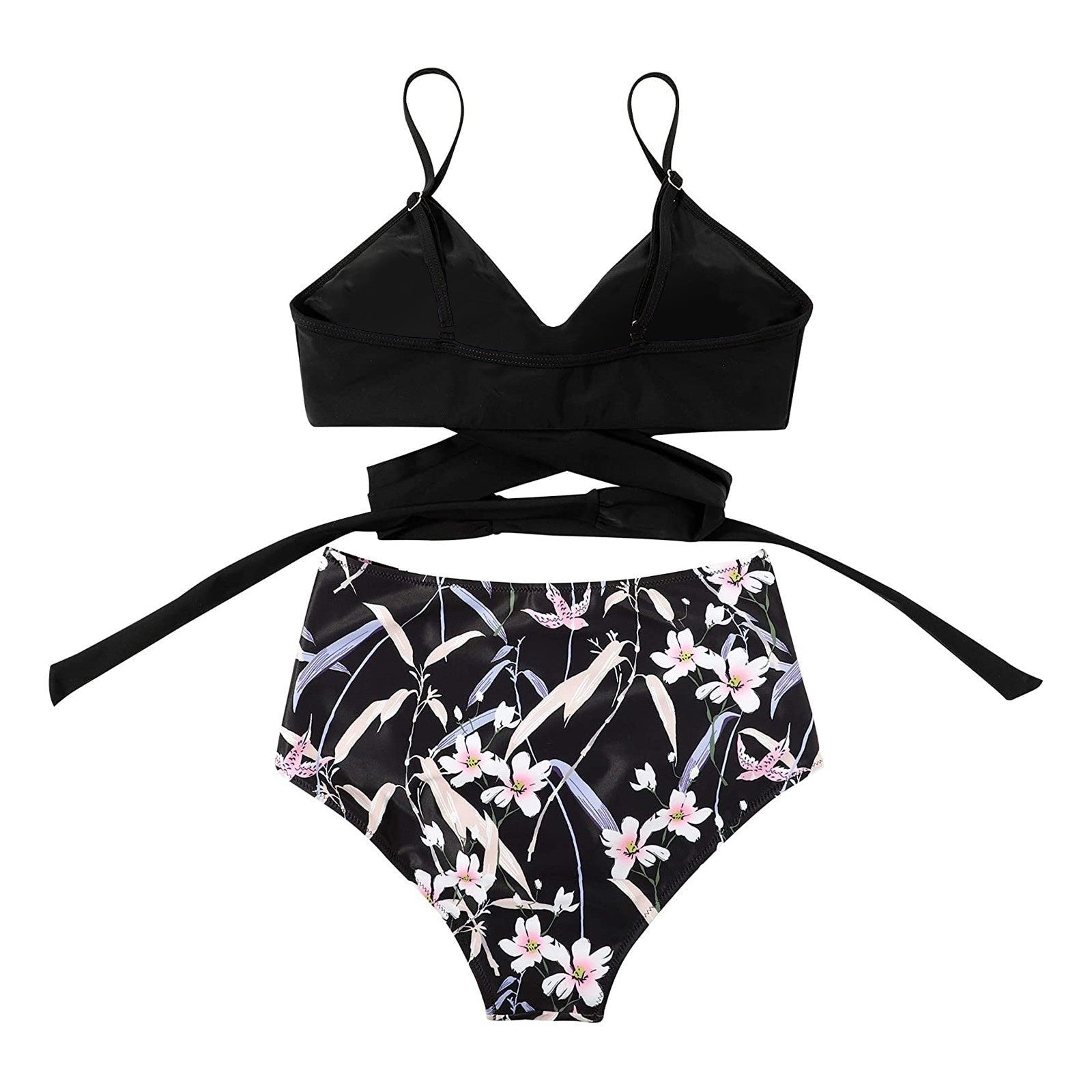 Fleur - Kleurrijke high waist damesbikini met crossover top Angle