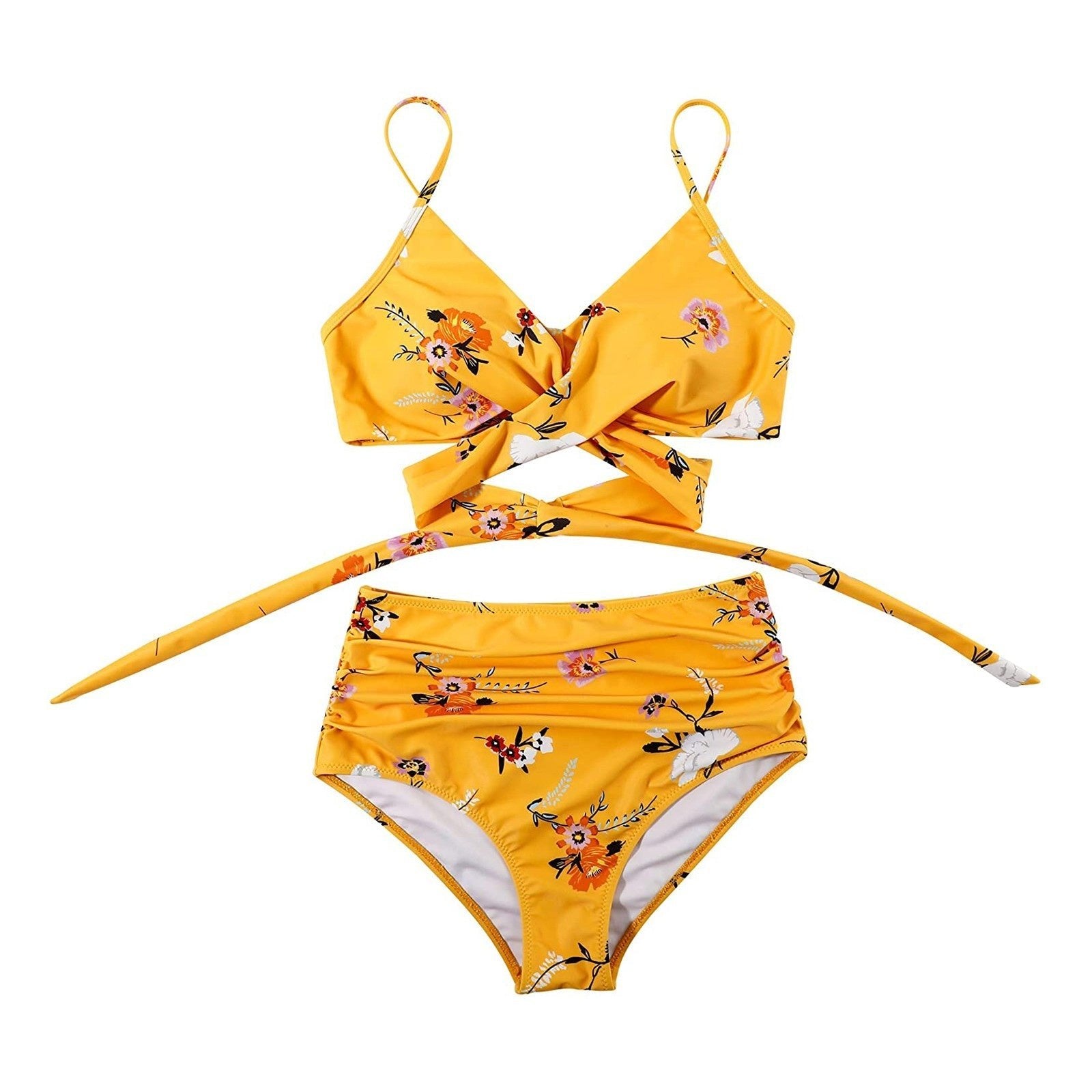 Fleur - Kleurrijke high waist damesbikini met crossover top Front