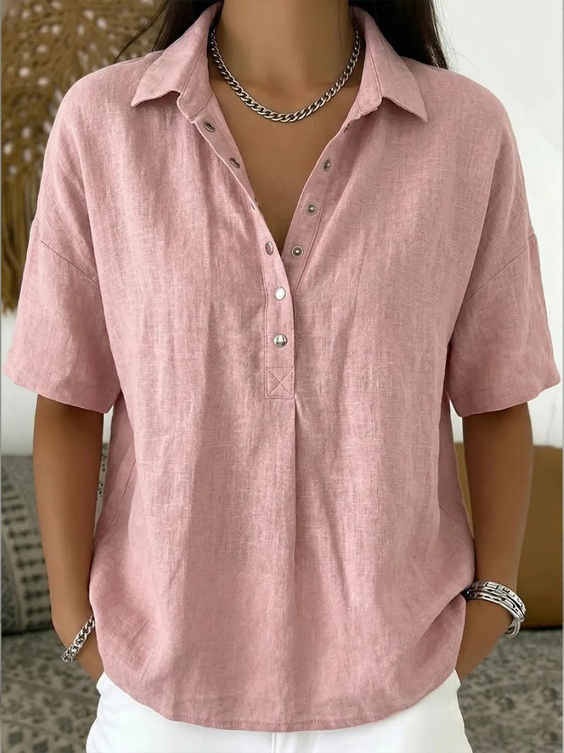 Fleur - Luchtige blouse met v-hals en knopen voor dames Close Up