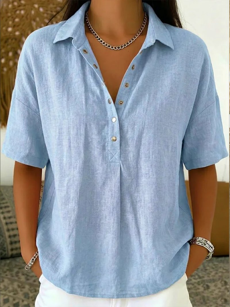 Fleur - Luchtige blouse met v-hals en knopen voor dames Detail