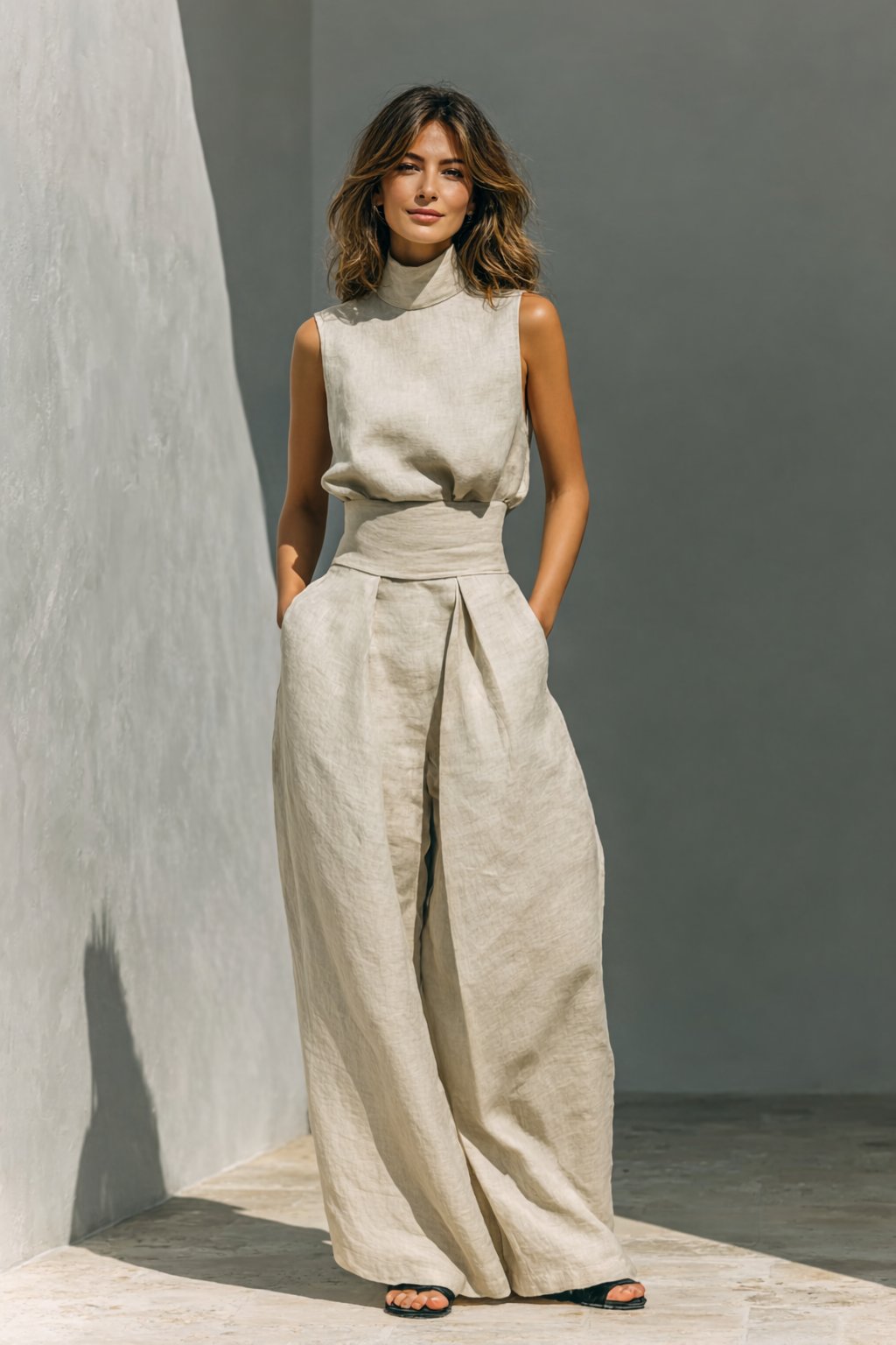 Fleur - Minimalistische linnen-katoenen tweedelige set voor dames Detail