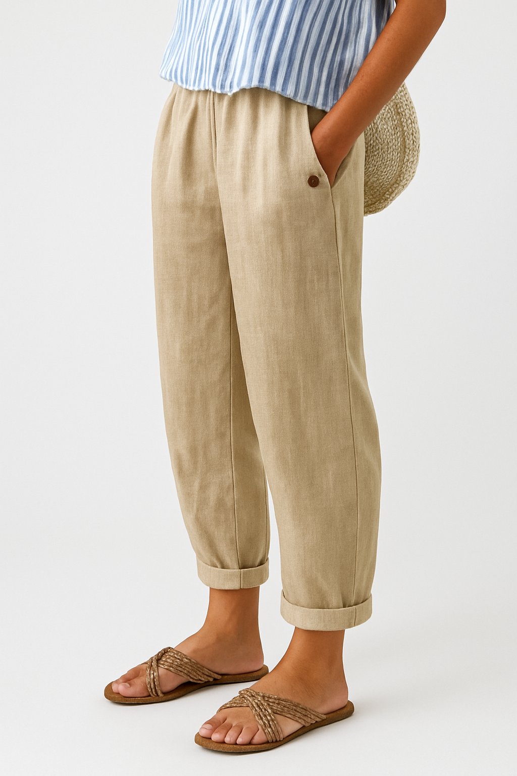 Fleur - Moderne relaxed broek met sierknopen voor dames Front