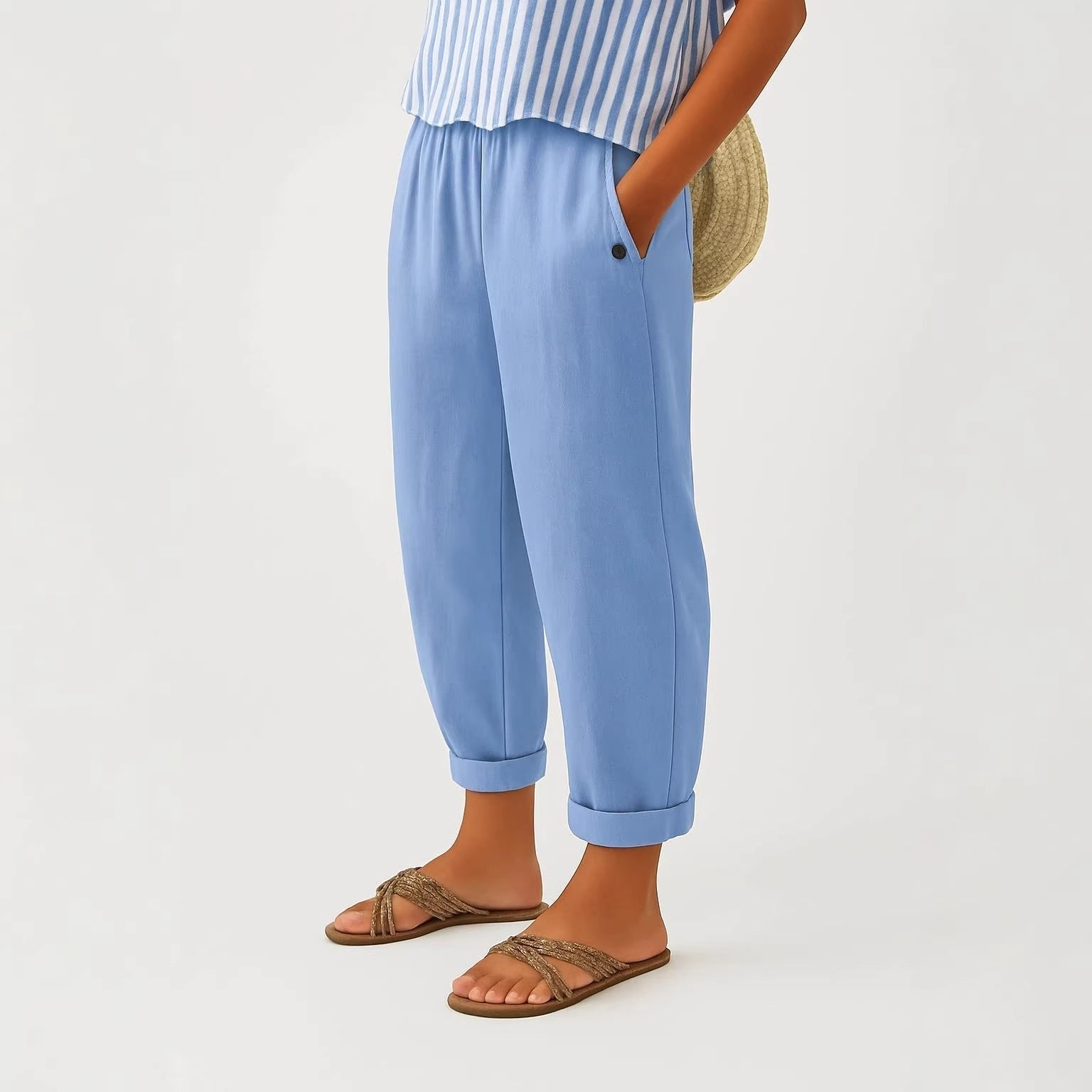 Fleur - Moderne relaxed broek met sierknopen voor dames Full