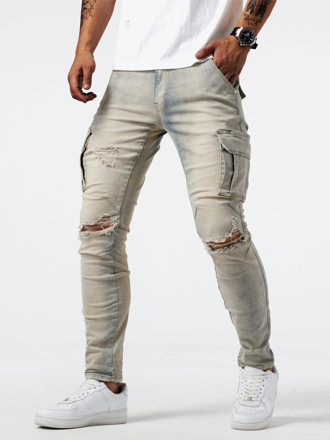 Giel - Slim fit cargo jeans voor heren