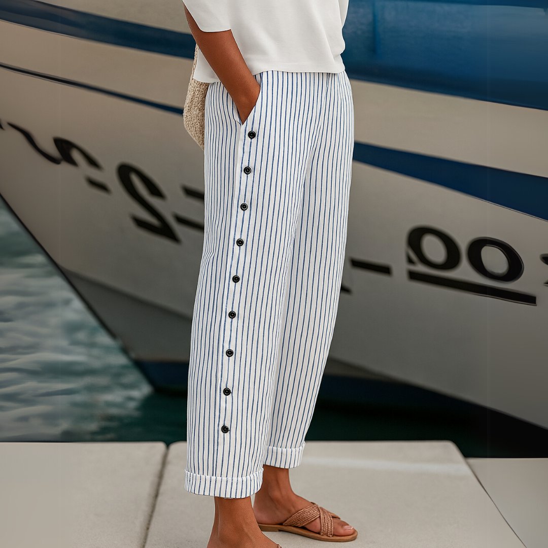 Greet - Comfortabele gestreepte casual broek voor dames Detail