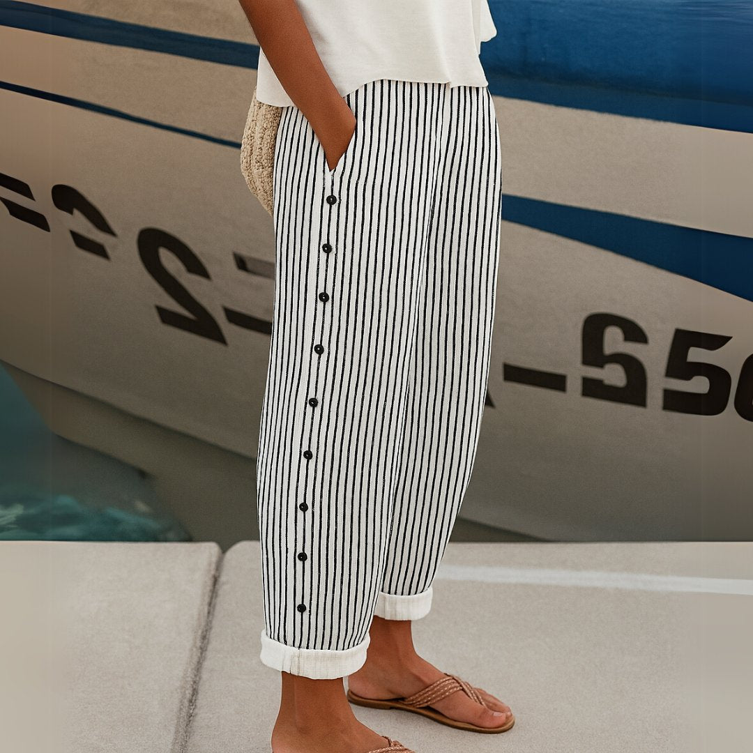 Greet - Comfortabele gestreepte casual broek voor dames Hero