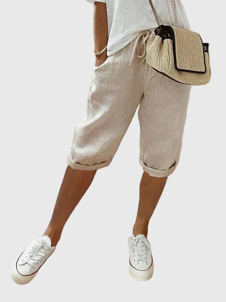 Greet - Katoenen korte broek met omgeslagen zoom voor dames Detail