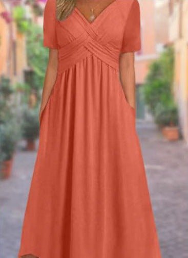 Hazel - Tijdloze midi-jurk met gekruist gesmockt lijfje voor dames Lifestyle