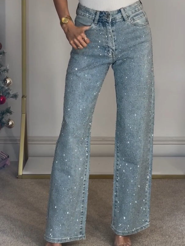 Lieke - Glinsterende wide leg jeans met hoge taille voor dames