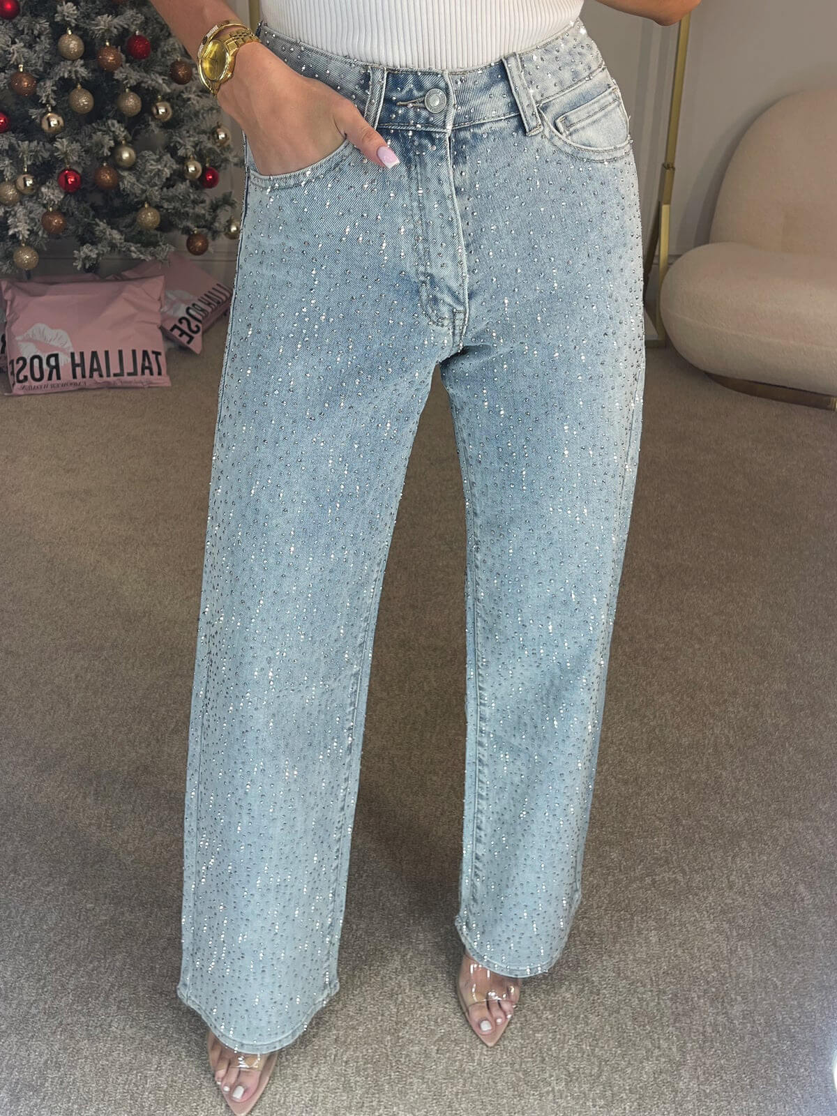 Lieke - Glinsterende wide leg jeans met hoge taille voor dames