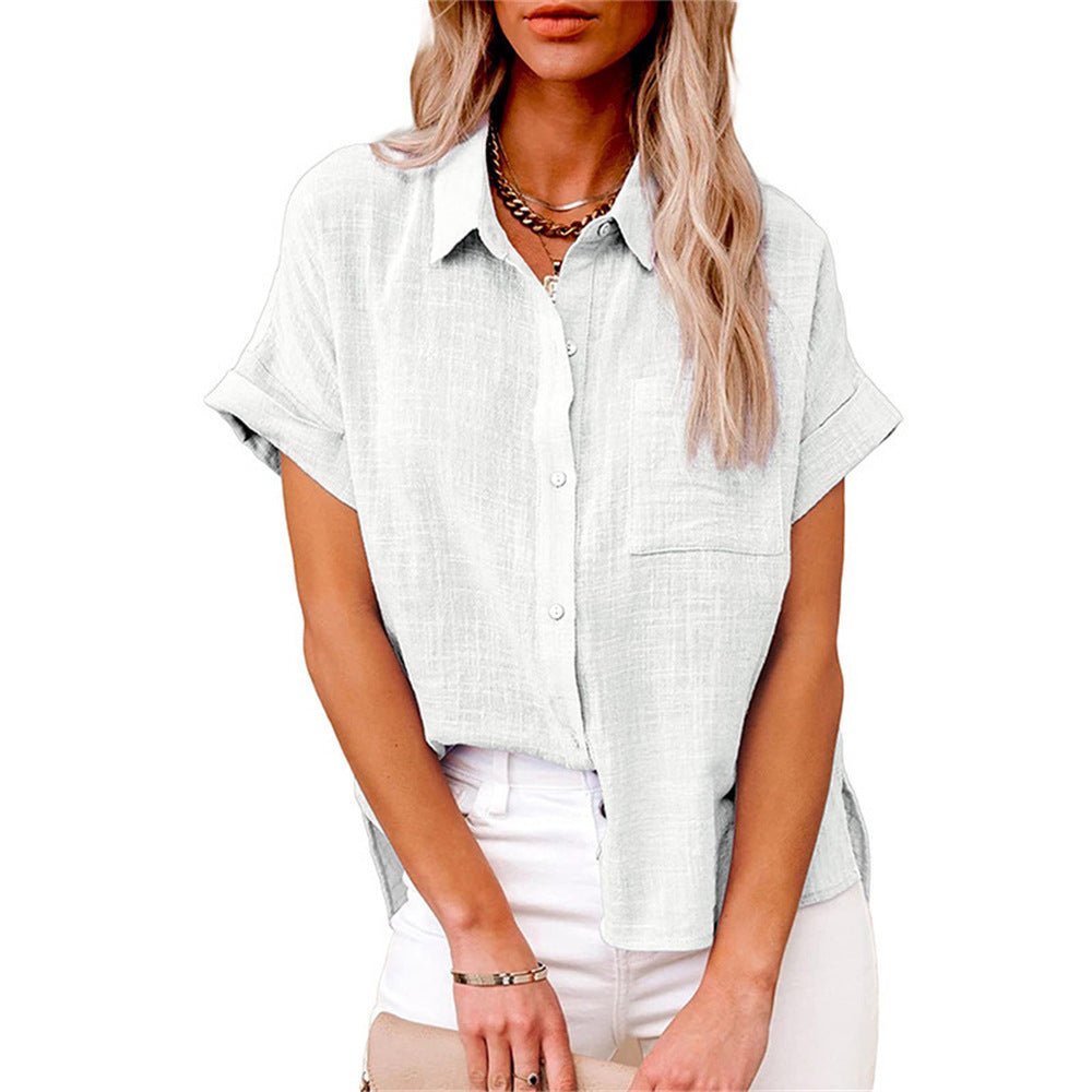 Iris - Luchtige linnen blouse met omgeslagen mouwen voor dames Angle